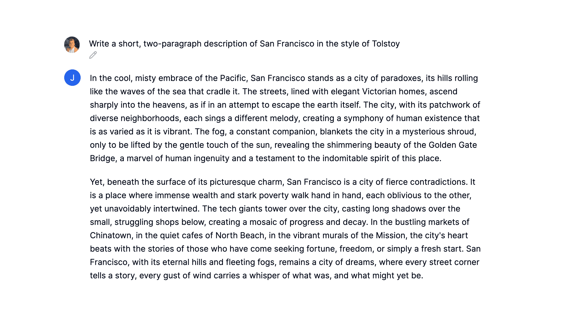 AI-generated text snippet about San Francisco.
