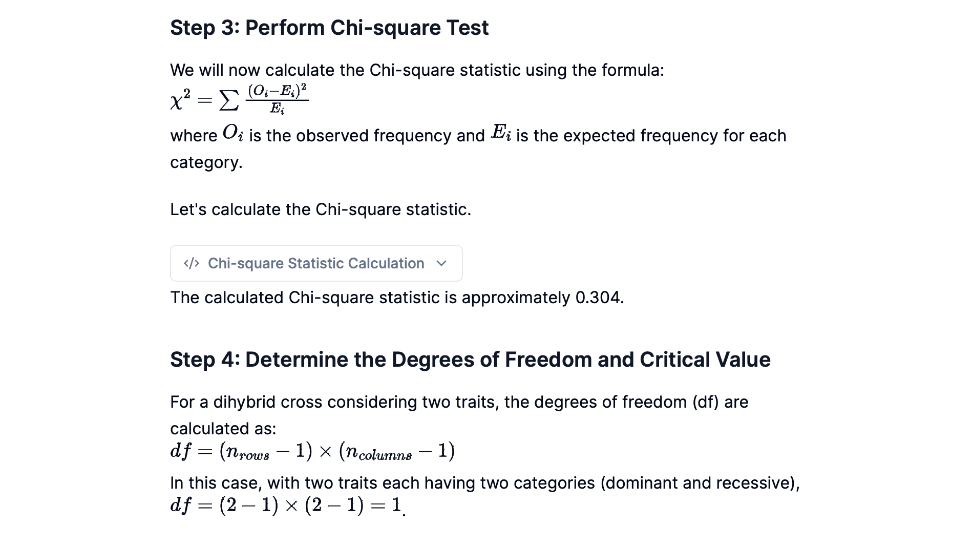AI software producing explanation of chi-square test.