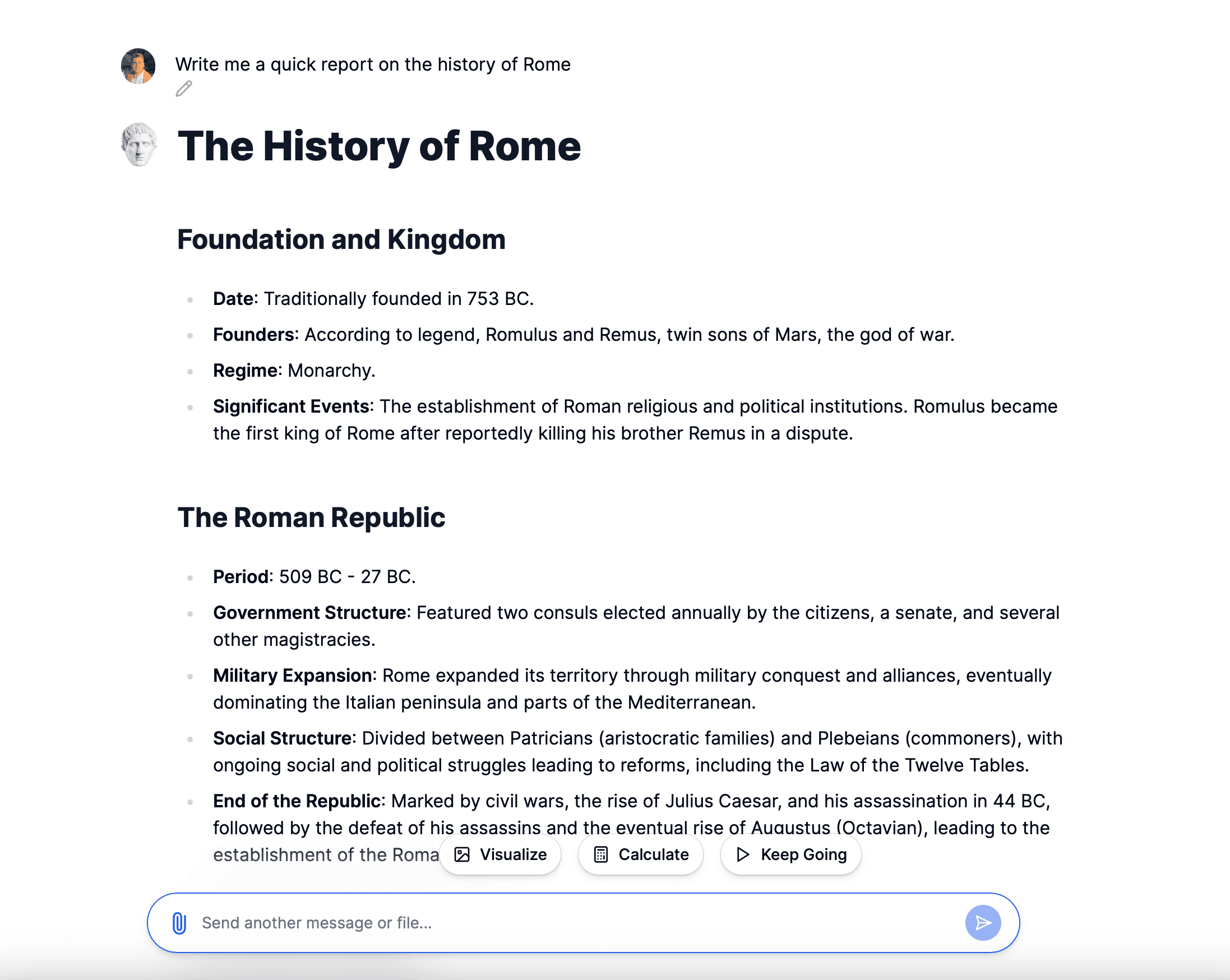 AI-generated report on the history of Rome.